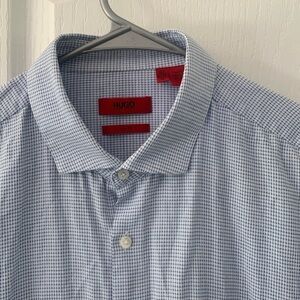 Hugo boss blue white‎ printed button down shirt classic size 16.5 slim fit